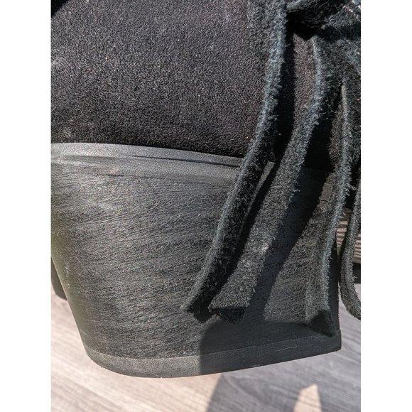 Reba Derbie Leather Suede Bootie‎ Fringe Black Boots Size 6 - Picture 5 of 7
